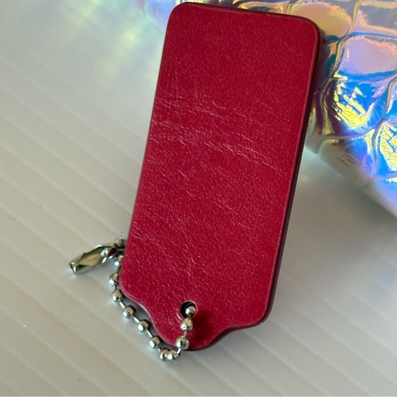 Coach Silver Toned Split Key Ring and Dog Leash Clip with Red Leather Hang Tag - Picture 11 of 16